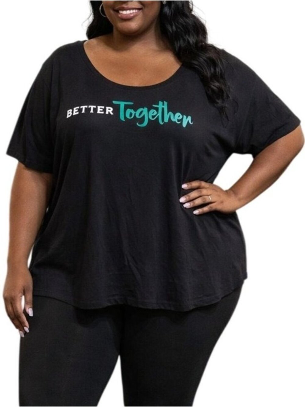 Beachbody Plus Size 2X Top Better Together Slogan Open Back Black Activewear